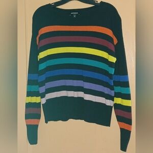 Express Colorful Striped Crew Neck Sweater